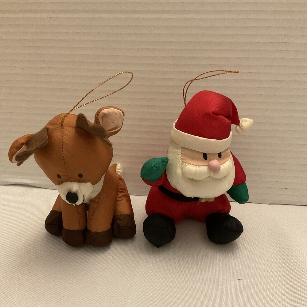 VTG Santa Reindeer Christmas Gibson‎ Greetings Stuffed Ornaments 1997